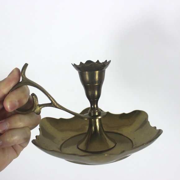 Brass Chamberstick, Single Vintage Candle Holder, Chamber Stick, Solid Brass - Picture 6 of 8